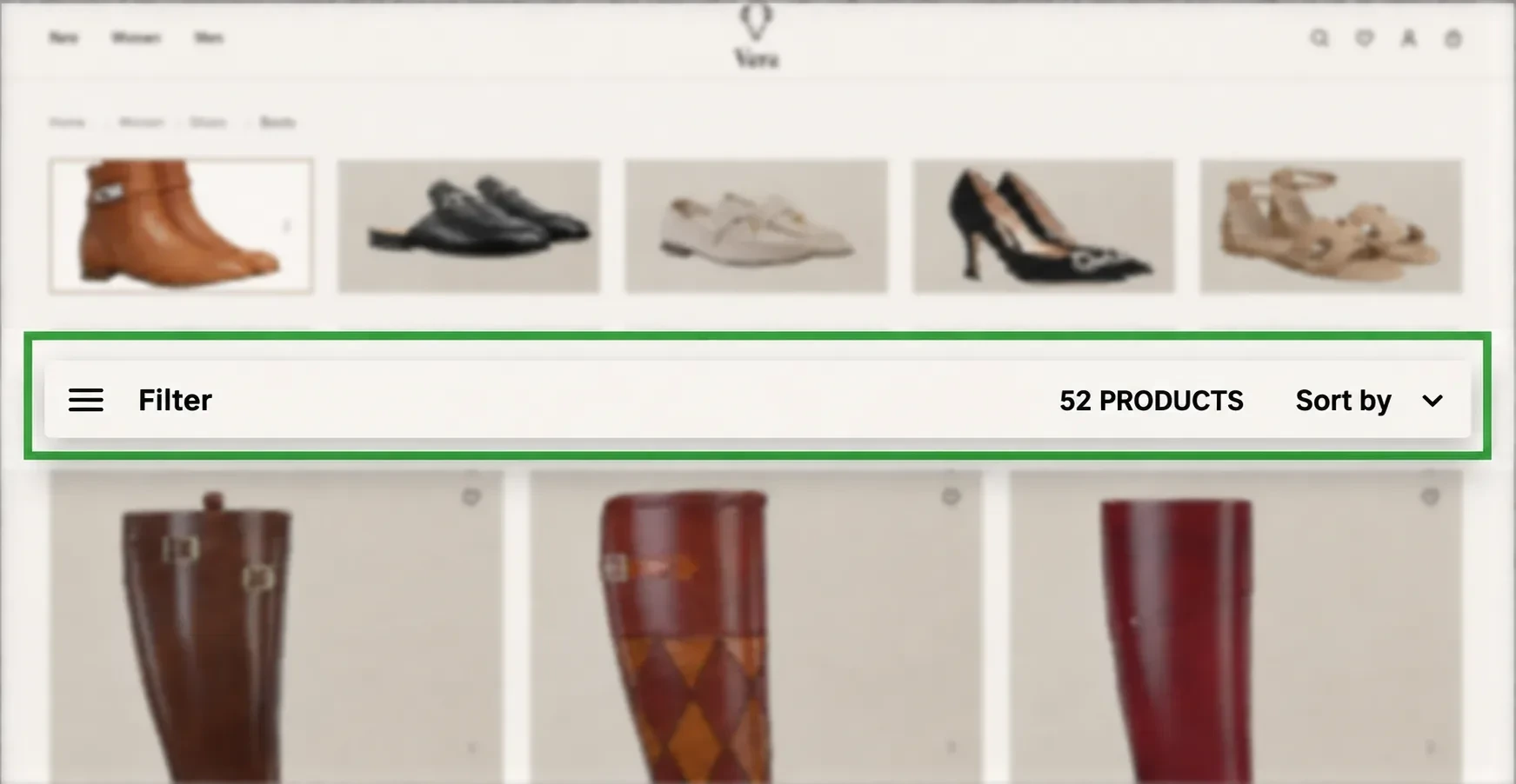After iteration: Filter is on the left and Sort by on the right, highlighted in green.