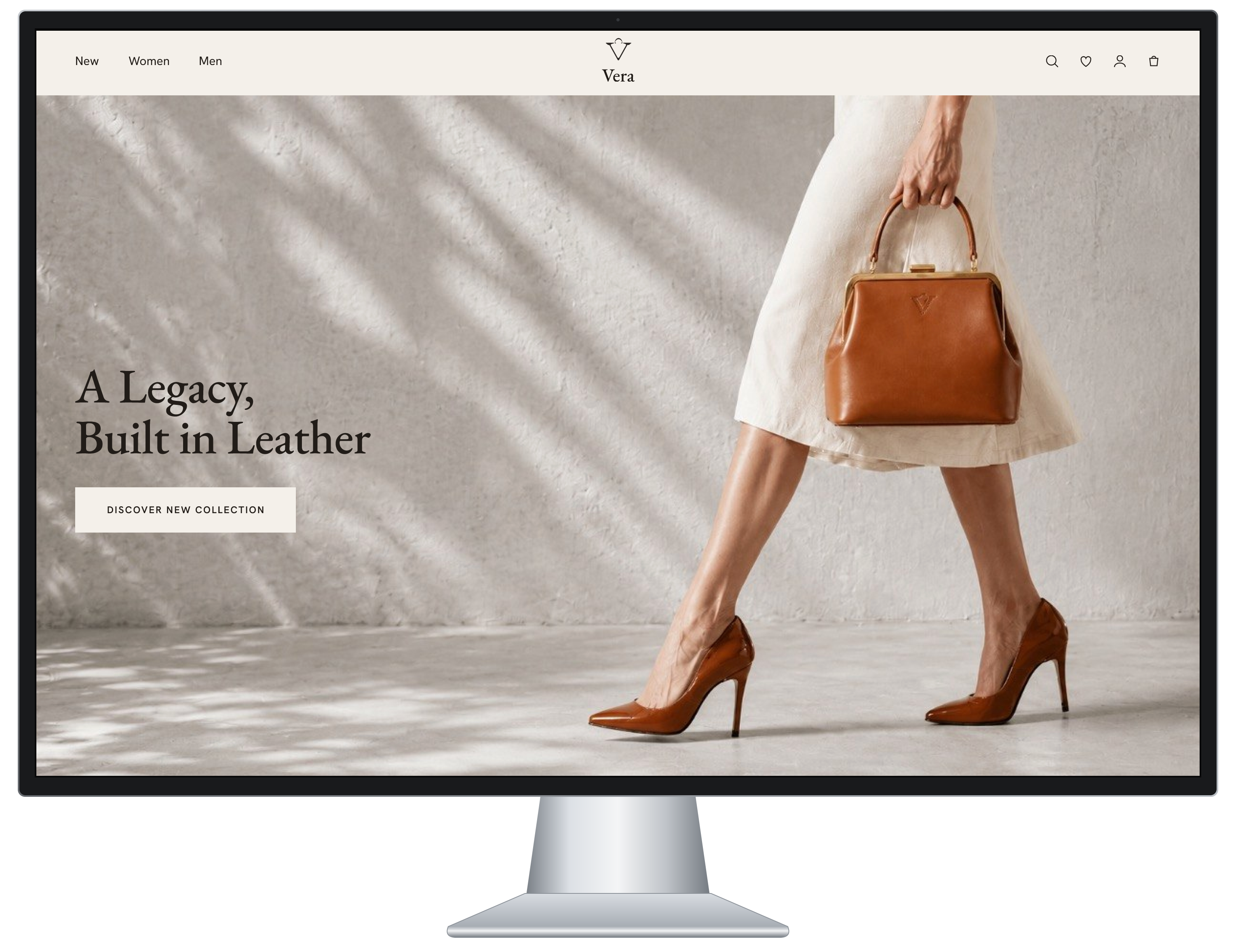 Vera original homepage in a transparent desktop monitor mockup